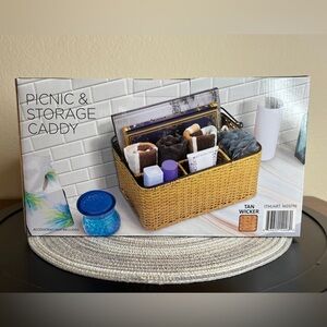 Creative Brands Picnic & Storage Caddy with Handle Tan Wicker Basket